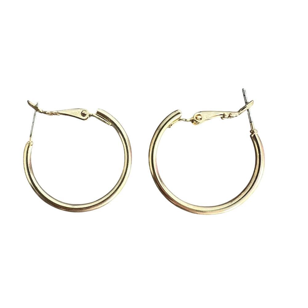 Elegant medium classic sophisticated lever back gold tone hoop earrings